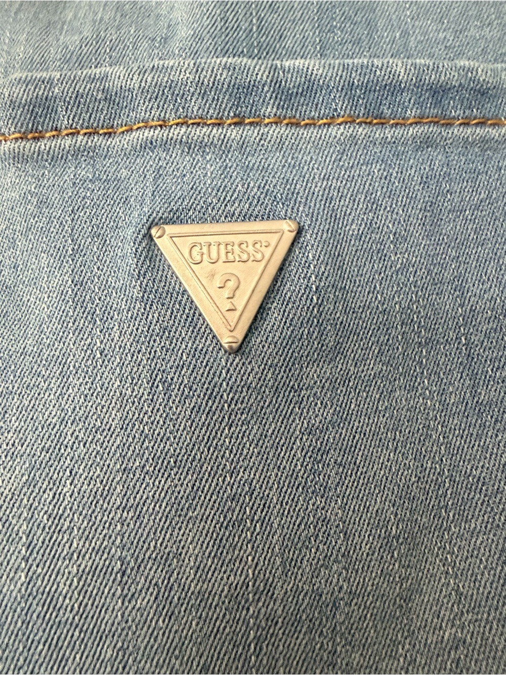 {GUESS} Light Blue Wash Distressed Denim Mini Skirt - Front High Waisted Buttons - Picture 5 of 14